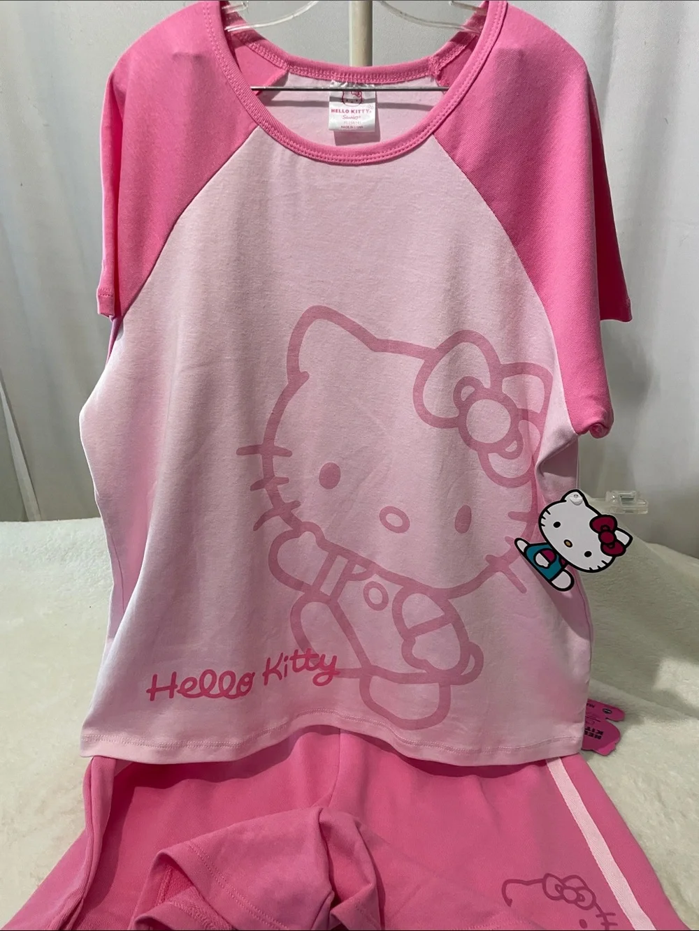 Hello Kitty Pink Raglan Short Sleeve short Set - Light Pink & Hot Pink